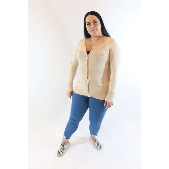 Cream White House Black Market Zip Up Sweater - Picture 1 of 3